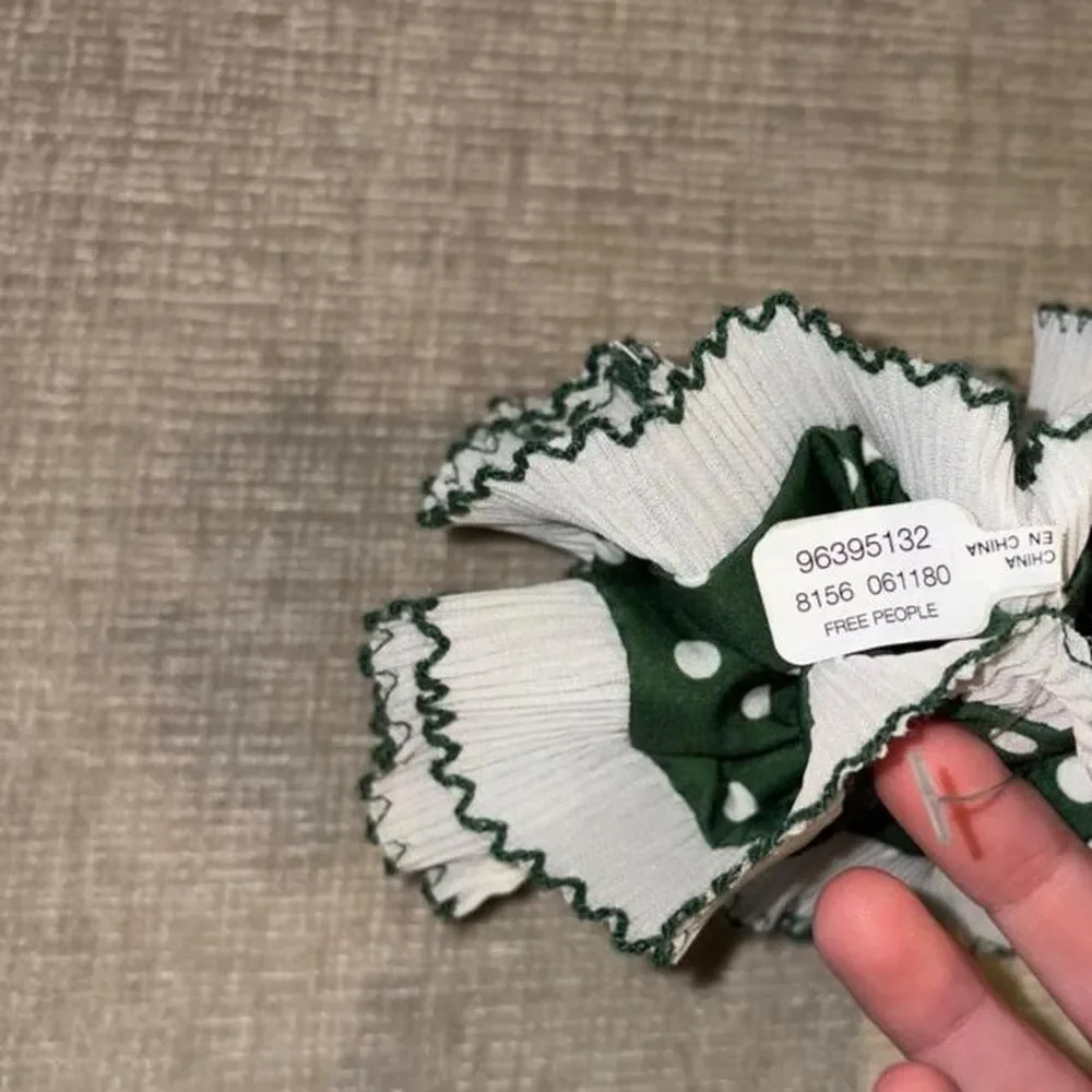 Free People Blue Valentine Scrunchie Hair Accessory Green White Polka Dot NEW
